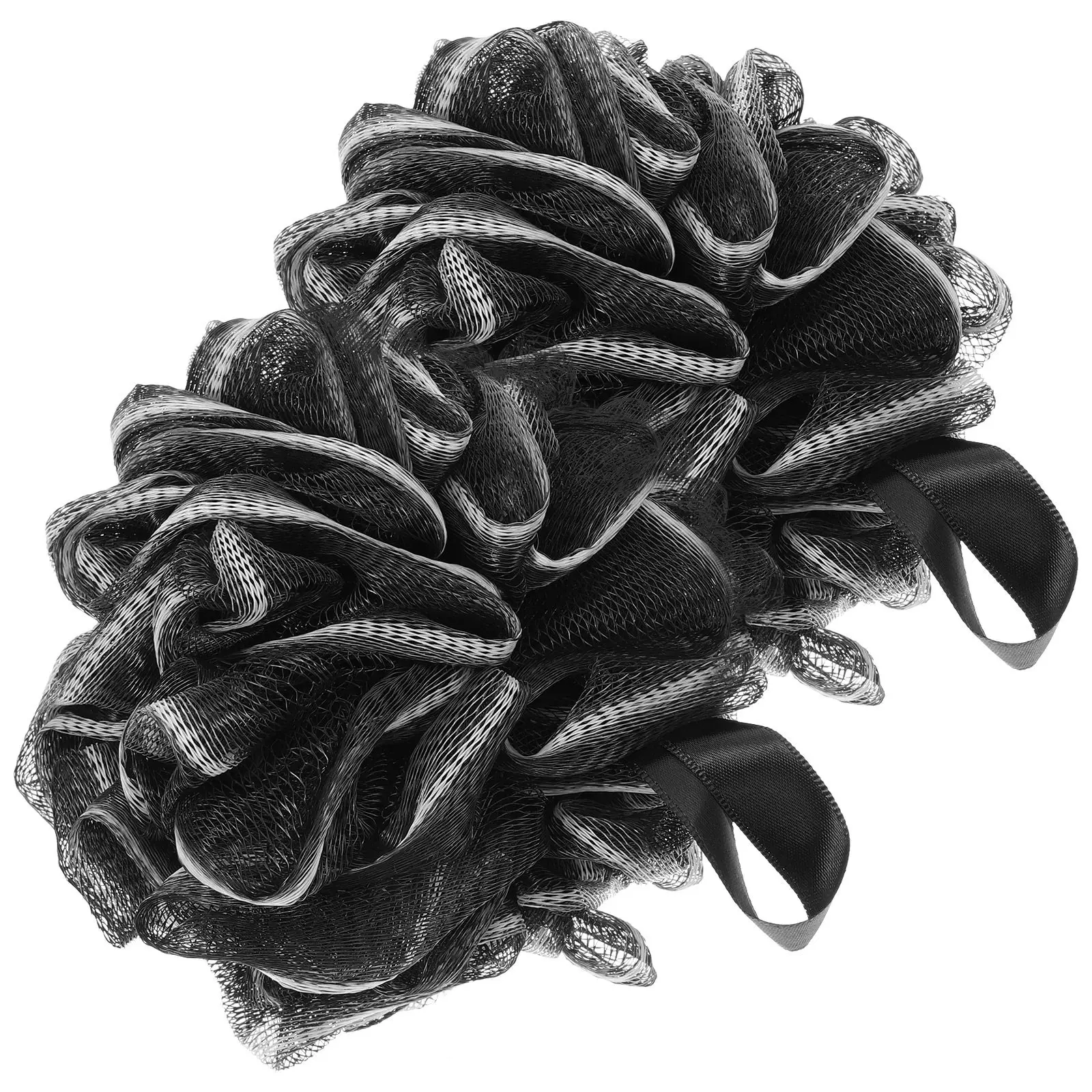 

2Pcs Black Bath Ball Set Premium Pe Mesh Shower Ball for Exfoliating Cleaning Soothing Skin with Long Handle Hanging Strap