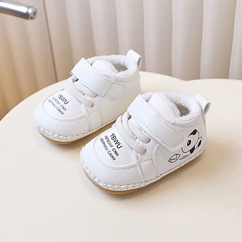 

Winter Fleece Lined Thermal Soft Sole Anti Slip Toddler Learning Shoes for 0-12 Months Cartoon Print Secure Fit Infant Boots