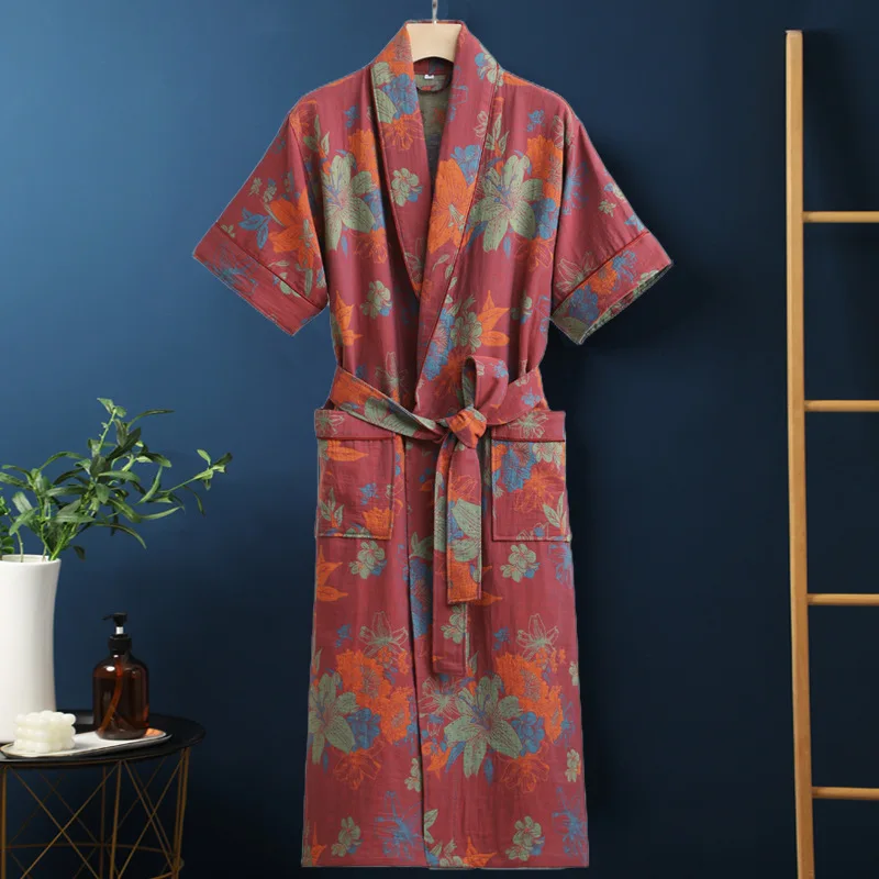 100% Cotton Flower Jacquard Nightgown Bathrobe Home Dressing Gown Sleep Wear Pyjamas Soft Comfortable Dressing New Gauze Robes