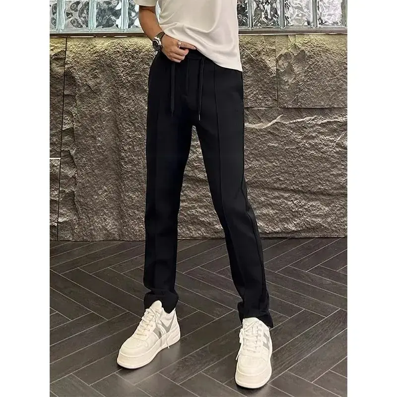 Simple Solid Color Men's Straight Leg Pants for Summer Fashionable and Versatile Slim Fit Light Luxury Casual Pants for Men