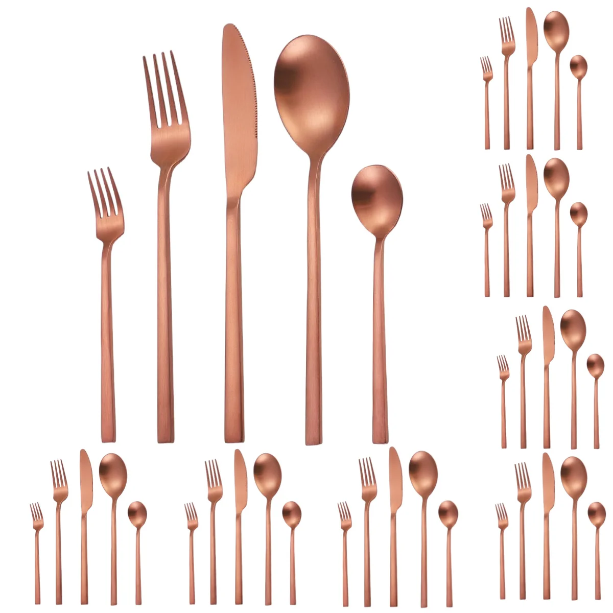 A·HOUSEWARE Rose Gold Matte Silverware 40 Piece Stainless Steel Flatware Set for 8 Modern Satin Finish Cutlery Utensil Tableware