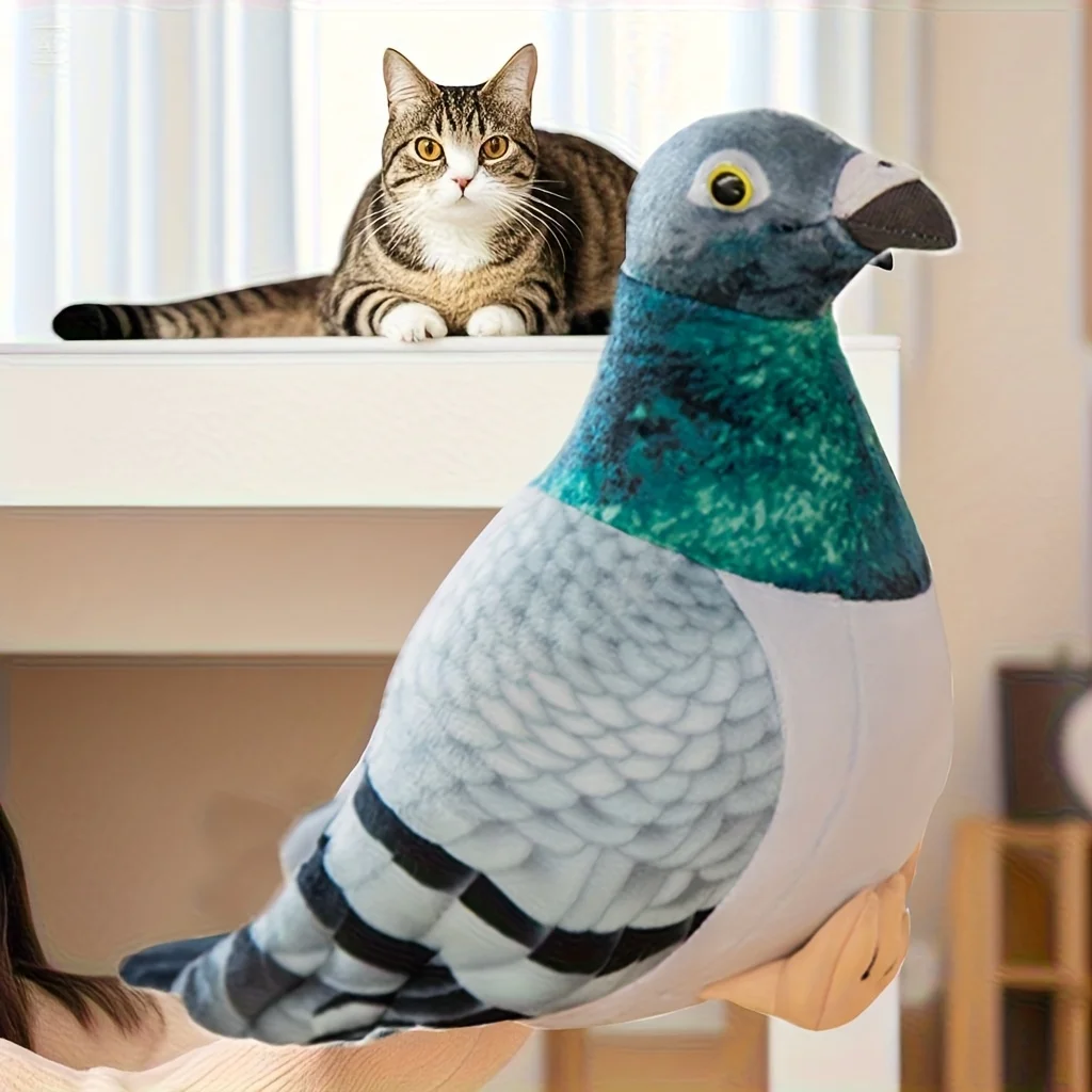 Brinquedo de Pelúcia Macio para Gatos - Pombinho Realista e Fofo, Material PP, Almofada Interativa para Animais de Estimação para Todas as Raças