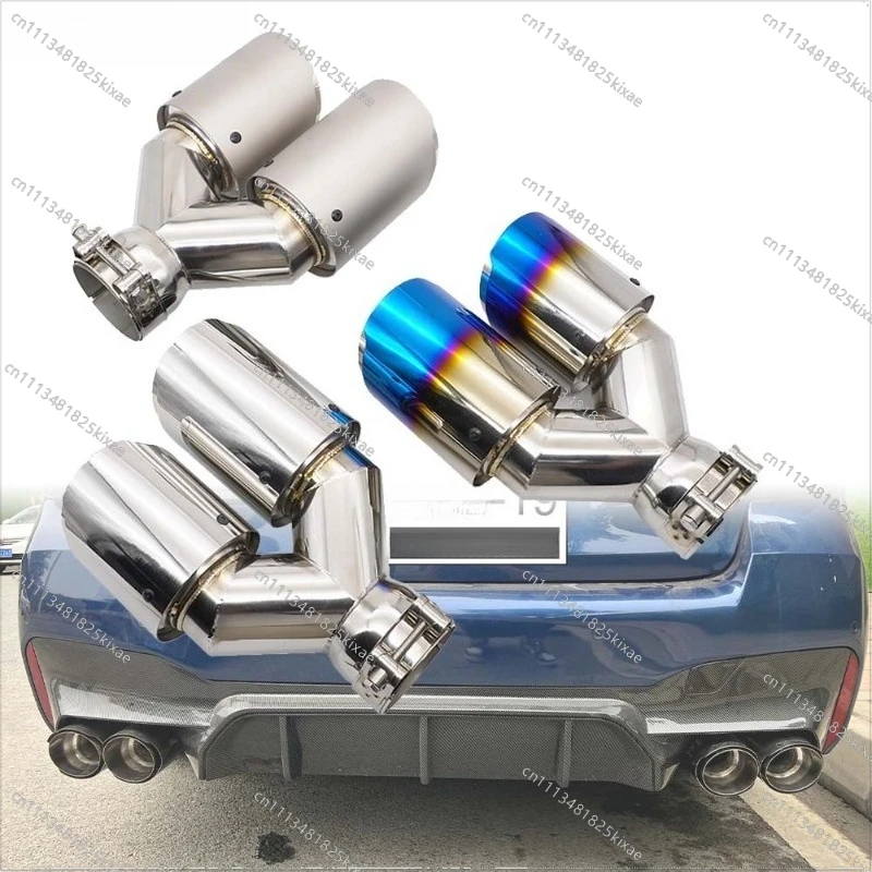 For Automobile Tail Throat Double Pipe Muffler Exhaust Pipe Modified Stainless Steel Throat Hoop 304 Oblique Double Layer Baked