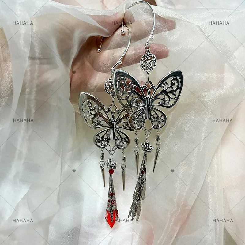 

Anime Heaven Official's Blessing Hua Cheng Cosplay Tian Guan Ci Fu Earrings Gem Butterfly Pendant Jewelry Earstuds Accessory