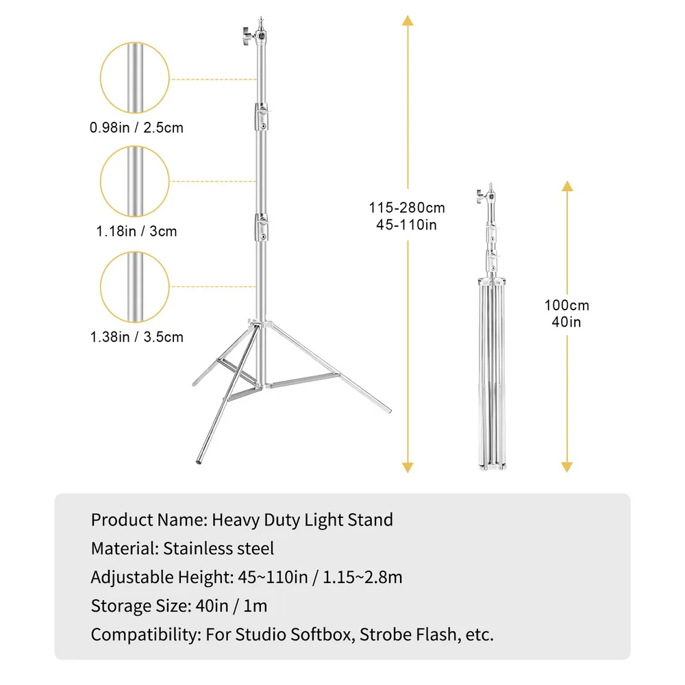 Selens 2.8m Heavy Stainless Steel Telescopic Light Stand Tripod Photo Studio Kits Bracket Photography Accessories Tripode 삼각대