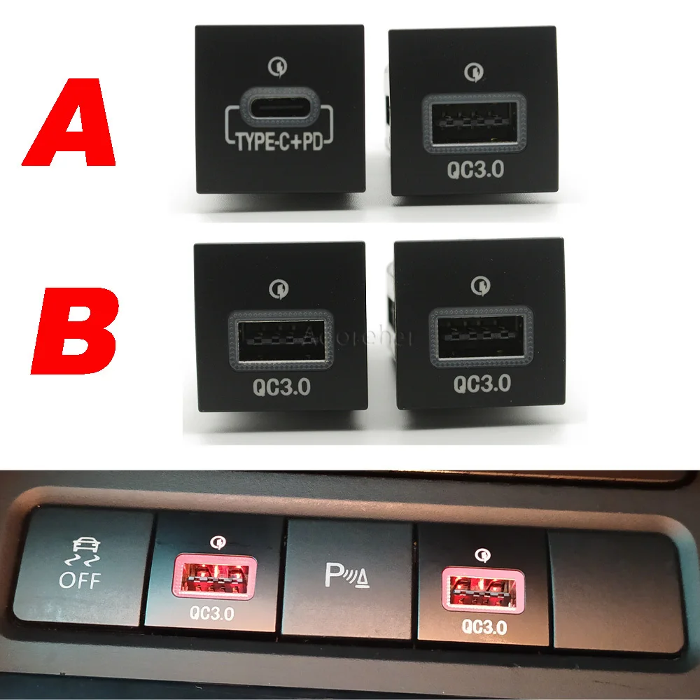 1PC Car QC3.0 USB Charger PD Quick Charge Phone Charging Adapter Outlet Button For VW Golf 6 MK6 for Jetta 5 for Scirocco 06-12