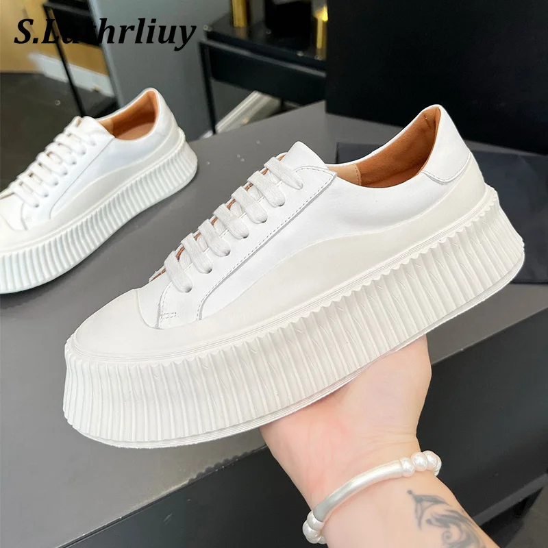 

Spring Patchwork Lace Up Flat Shoes Women's Mixed Color Thick Bottom Increase Sneakers Breathable Platform Casual Board Shoes