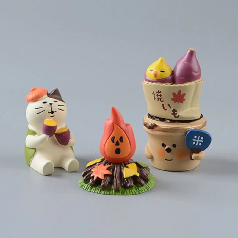 

Zakka Cartoon Cat Roasted Sweet Potato Series Small Oven Bonfire Miniature Props Scene Resin Figurines Decoration Model Toys