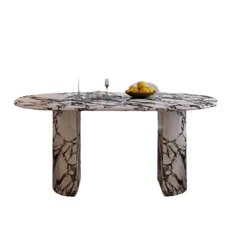

Household oval room marble table dining table rectangular large board dining table premium