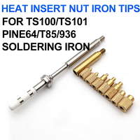 Heat Insert Nut Iron Tip TS100 Soldering Iron Tip Insert Internal Thread Head M2-M8 Brass Hot Melt Insert Nut Insertion Kit