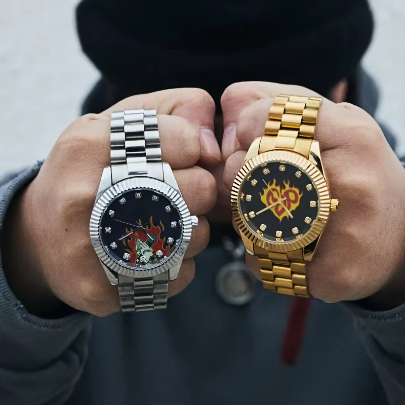 

1pc Street Hip Hop Style Steel Strip Trendy Watch Waterproof High end Leisure Diamond Set Fashion Trendy Watch Couple