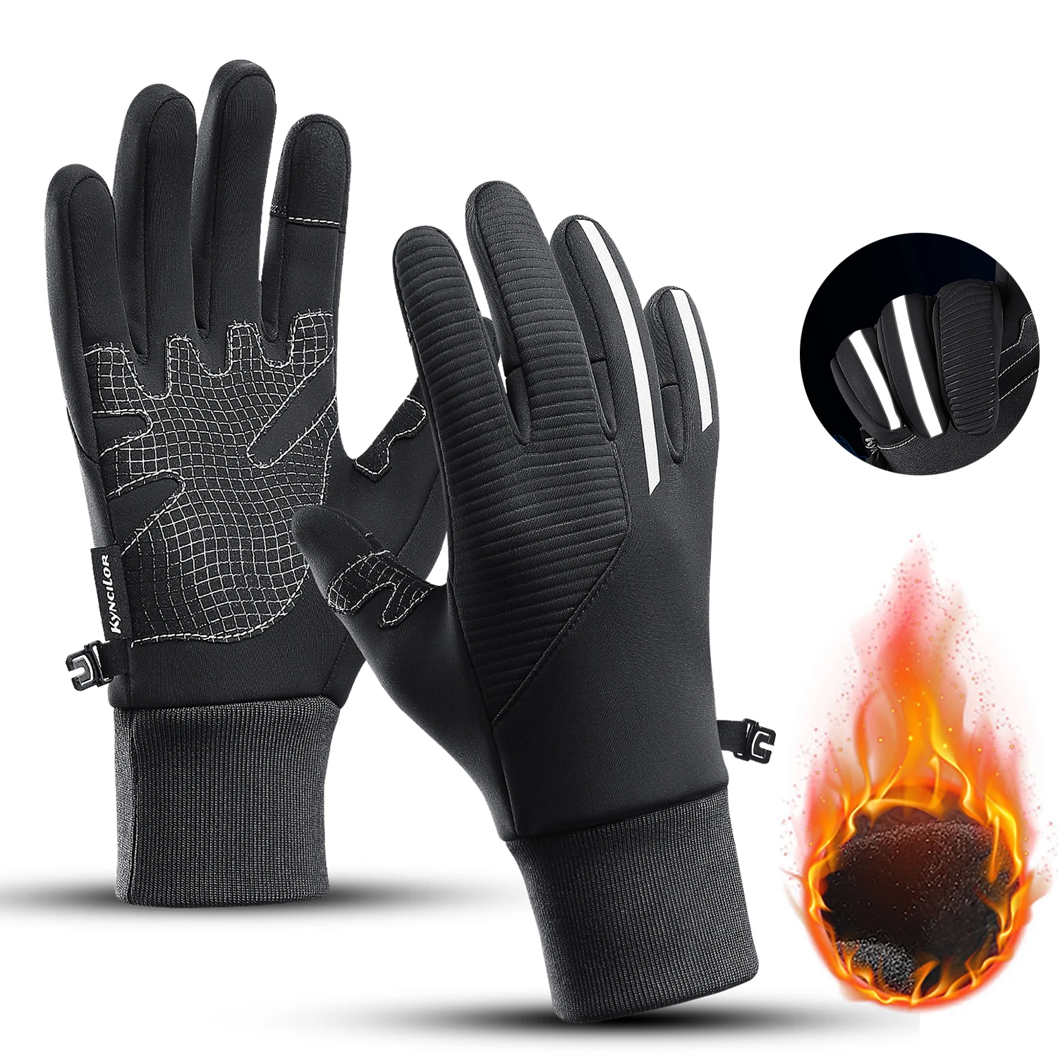 Winter Cycling Leather Gloves Touchscreen Warm Windproof Wear Nonslip Motorbike Gloves Men Black for Work Gloves Bike Snowmobile