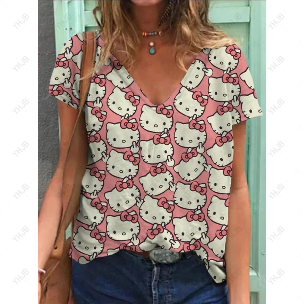 Uniforme de enfermera con estampado de Hello Kitty, uniforme clínico con cuello en V a la moda de acuarela para mujer, uniforme médico esmerilado de manga corta