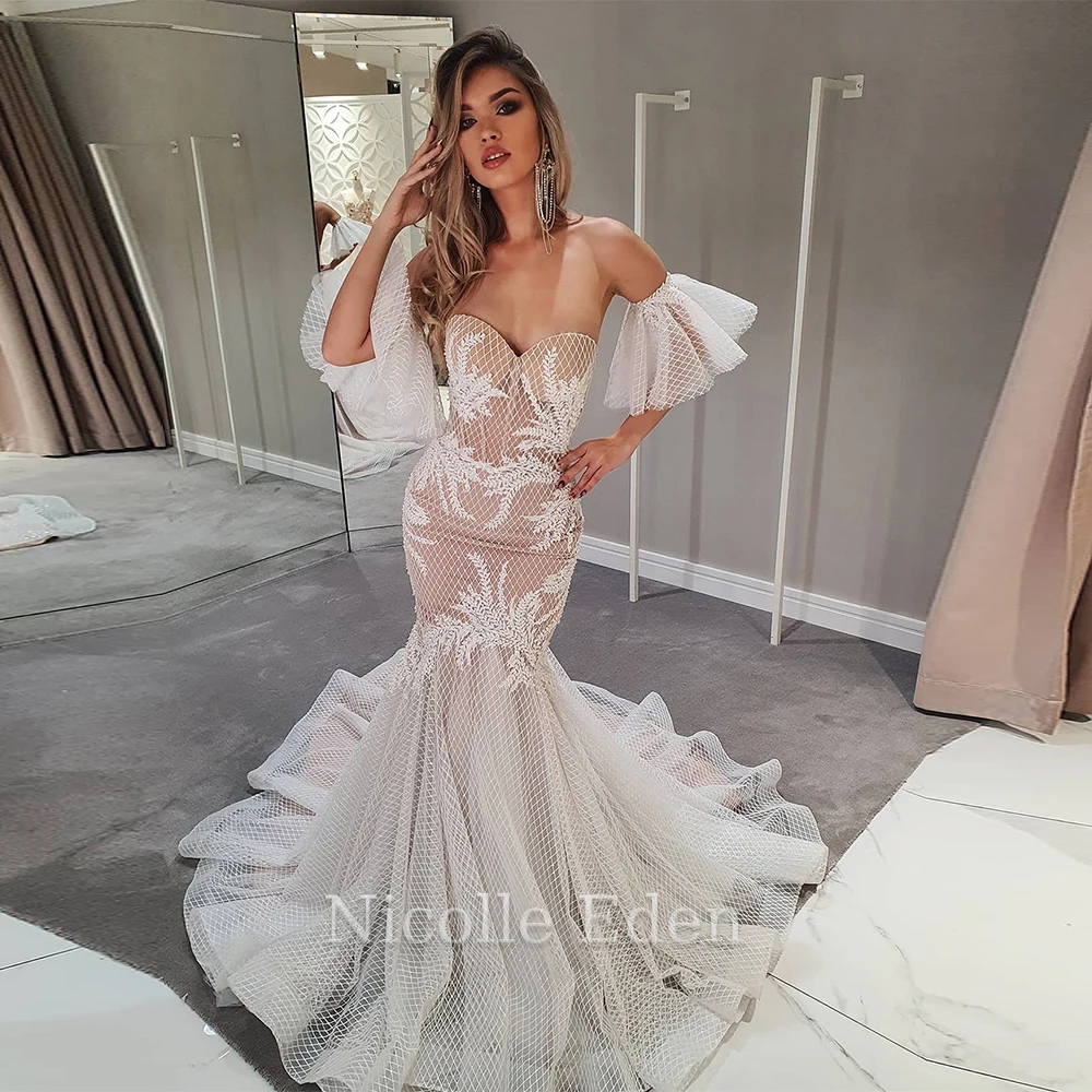 Nicolle Romantic Fancy Wedding Dresses Square Collars Long Sleeves Floral Print Lace up Corset Robe de Mariée Drop Shipping