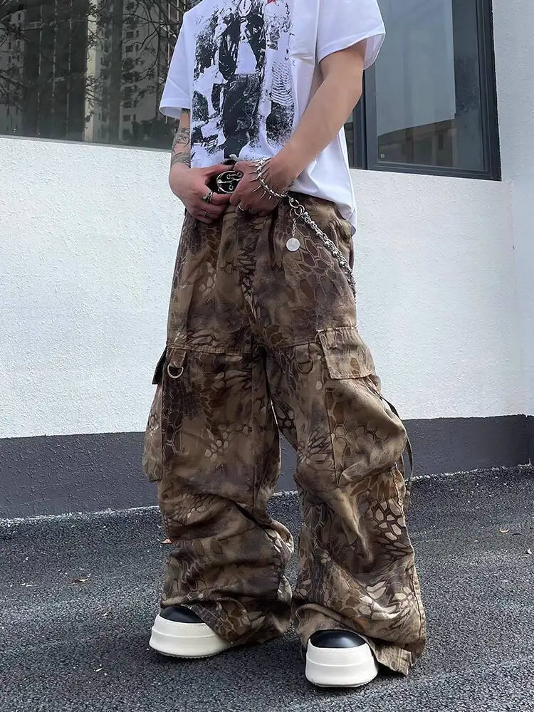 

Unisex Cargo Jeans 2026 Spring Punk Retro Cargo Pants Unisex Snake Camo Dirtyfit Wide Leg Street Utility Denim Pants