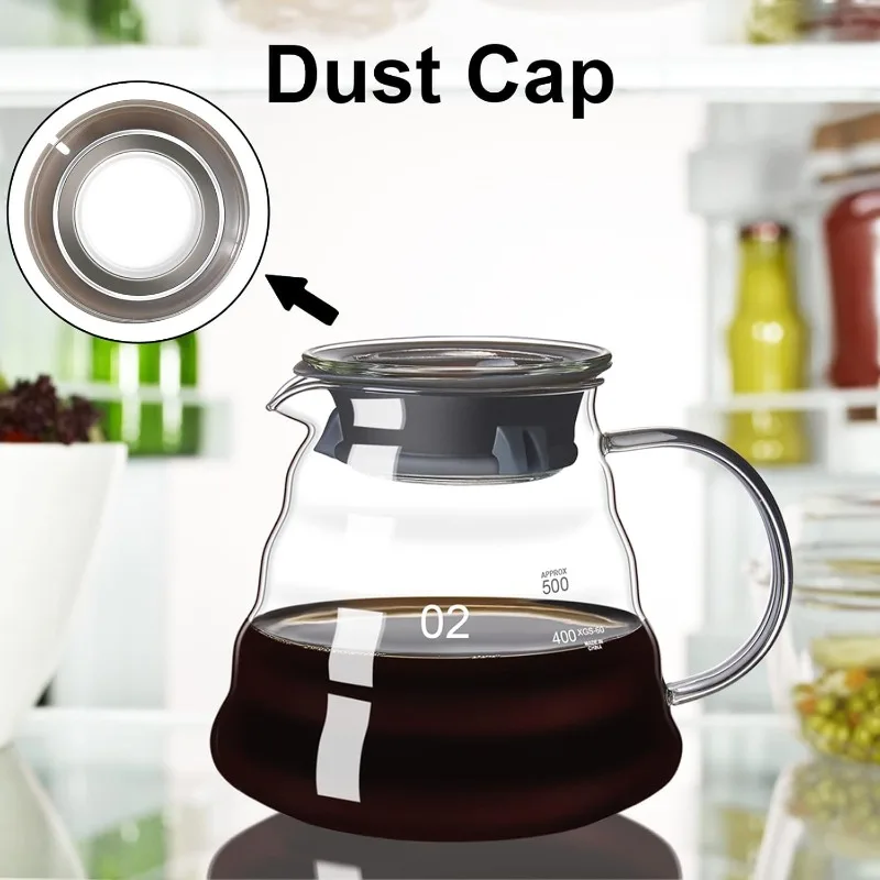 Pour Over Coffee Maker,Borosilicate Glass Coffee Server with Glass Lid,Pour Over Coffee Dripper for Home Café Restaurant, - view 3