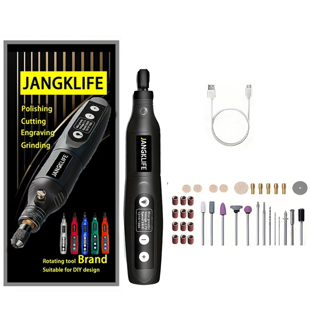 JANGKLIFE USB Kit d'outils rotatifs sans fil stylo de gravure sur bois bricolage pour bijoux métal verre Mini perceuse sans fil