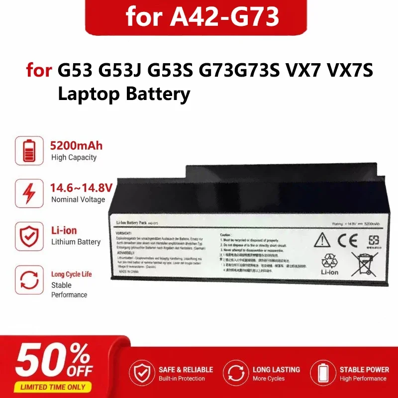 [NEW] 14.8~14.6V 5200mAh A42-G73 Laptop Battery for Asus A42-G53 for G53 G53J G53S G73G73S VX7 VX7S Laptop Battery