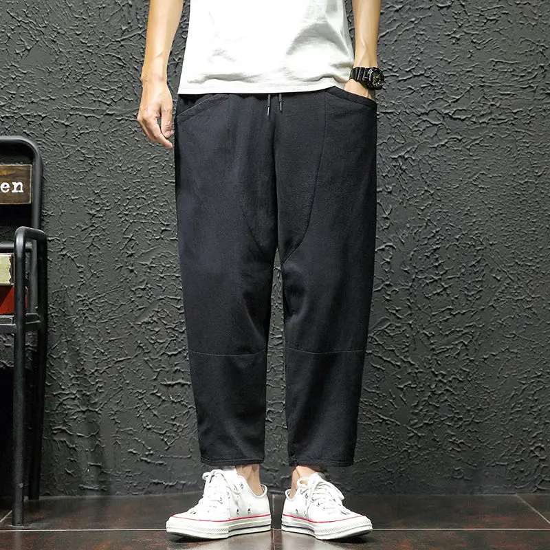 

Solid Color Thin Loose Cotton Male Cropped Trousers Summer Classic Streetwear Xxxl Low Price Stylish Men's Casual Harem Pants