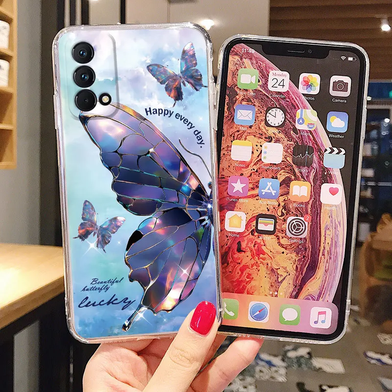 เคสโทรศัพท์ลายแมวรักดอกไม้ผีเสื้อสำหรับ Realme 11 11X C55 C67 9 8 10 Pro PLUS GT NEO 3T GT Master GT2 8 5G ปลอกซิลิโคน