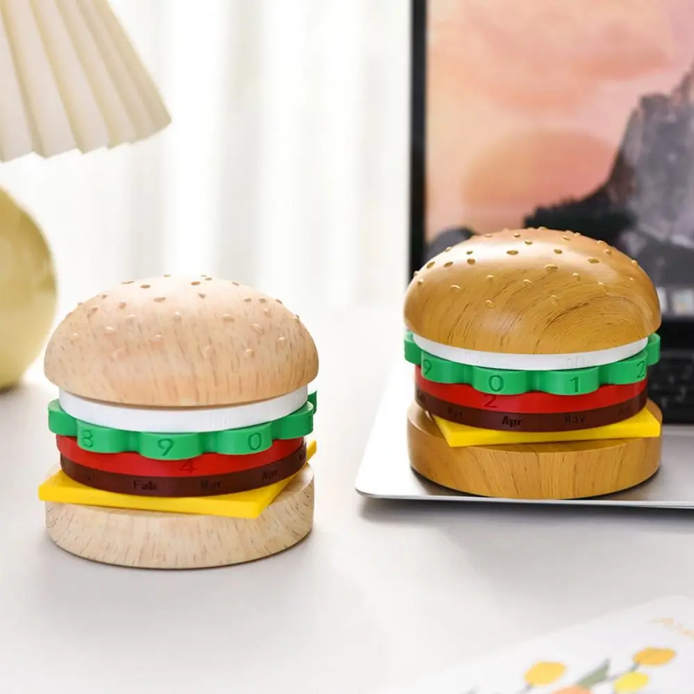 

Creative Hamburger Perpetual Calendar Reusable Date Rotatable Rotating Desk Calendar Decorative Stable Fun Burger Table Ornament