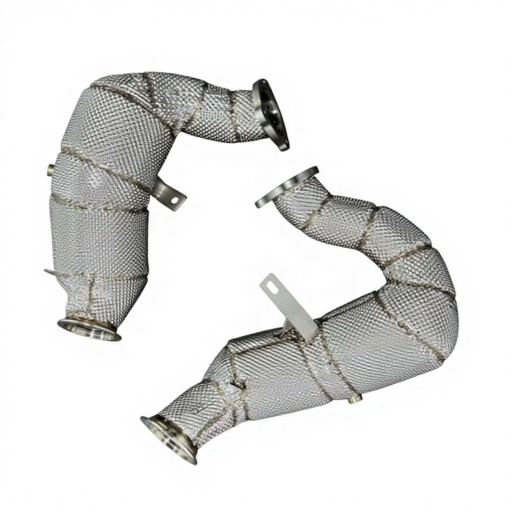 T304 Stainless Steel Exhaust Downpipe With Heat Shield Drain Pipe For Porsche Macan S95B Heat Insulation Layer