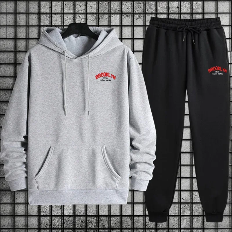 2026 Trending Mens Tracksuit Hooded Sweatshirt Jogger Pants Two Piece Set Urban Streetwear Athletic Gym Wear Winter Sport Outfit