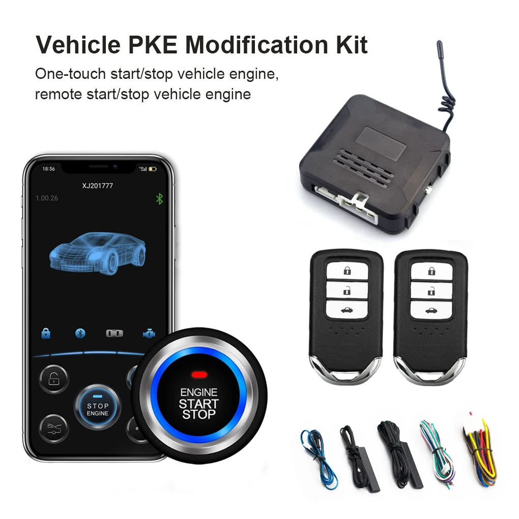 Alarme de voiture avec bouton poussoir de démarrage automatique, démarrage automatique, arrêt, système d'entrée sans clé, clé intelligente, kit de démarrage à distance, accessoires automobiles