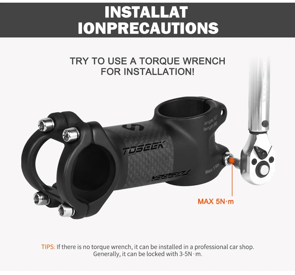 TOSEEK Fahrradvorbau 31,8mm Lenkervorbau für Mountainbike und Rennrad 10/17 Grad 60/70/80/90/100/110mm Schwarz Matt – Detail 10