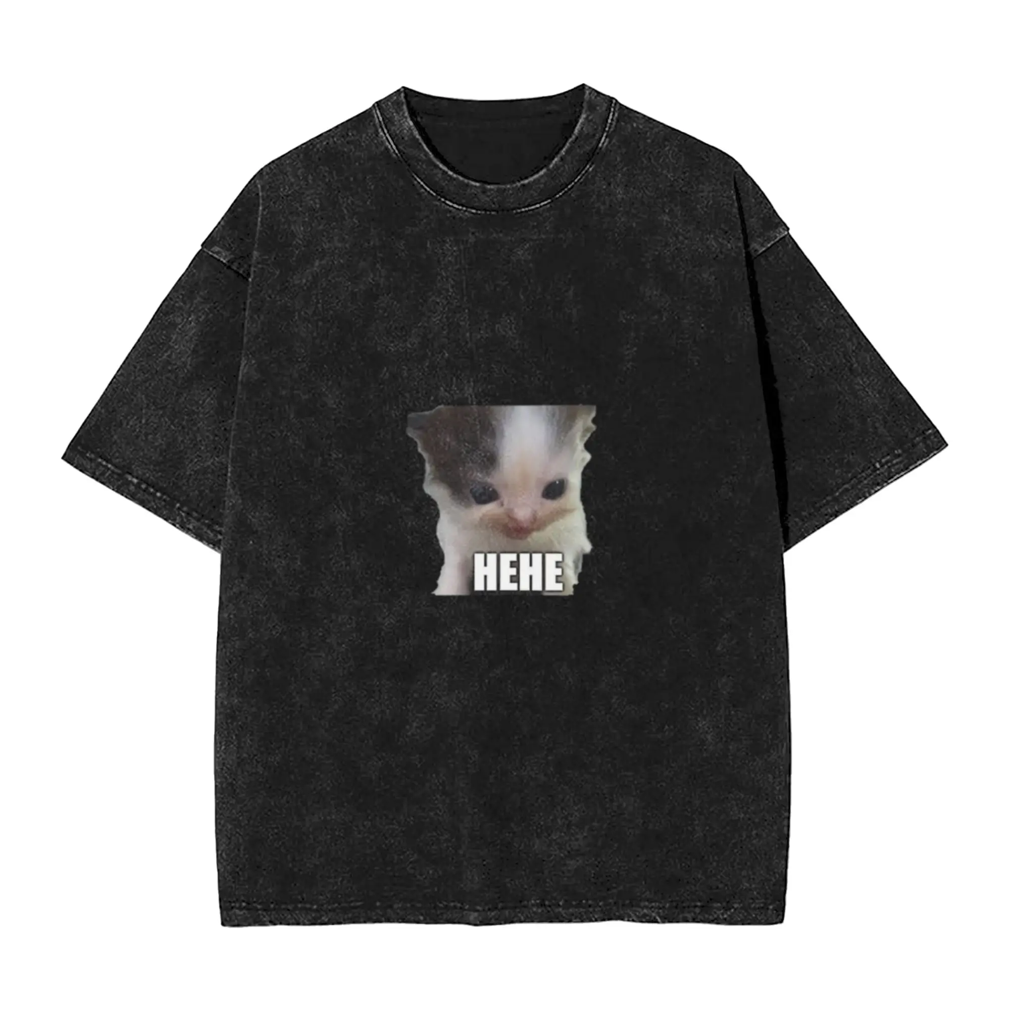HEHE silly cat Classic Chic A T-Shirt Oversized Short Sleeve Men's Women's Cotton Tees Tops