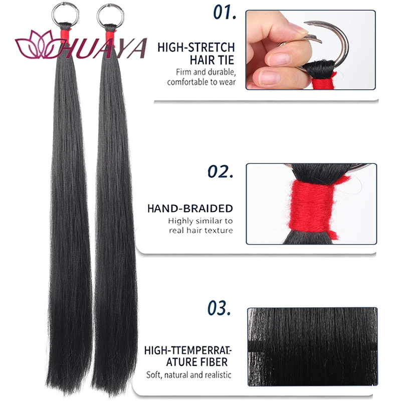 Women's silver ring double ponytail straight hair wig, synthetic fiber, simple to wear and suitable for everyday and cos wear.