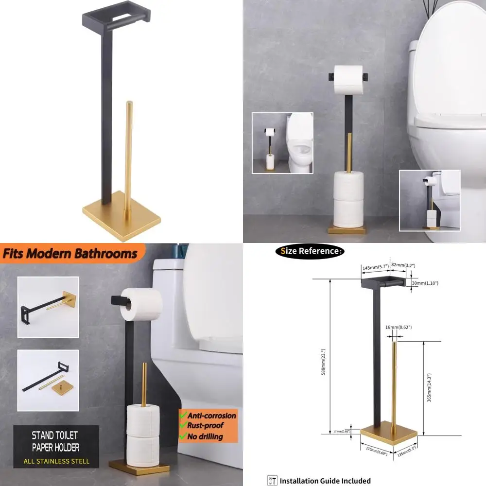 

Отдельно стоящий держатель для туалетной бумаги в ванной комнате Держатель для рулона салфеток из нержавеющей стали (черный и золотой) DZY005-BD