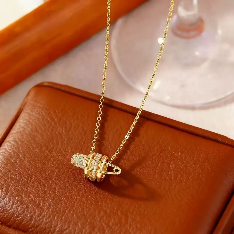 قلادة نسائية من الفولاذ التيتانيوم، إكسسوارات غير باهتة، طقم مرصع بالألماس، سلسلة الترقوة العصرية #5