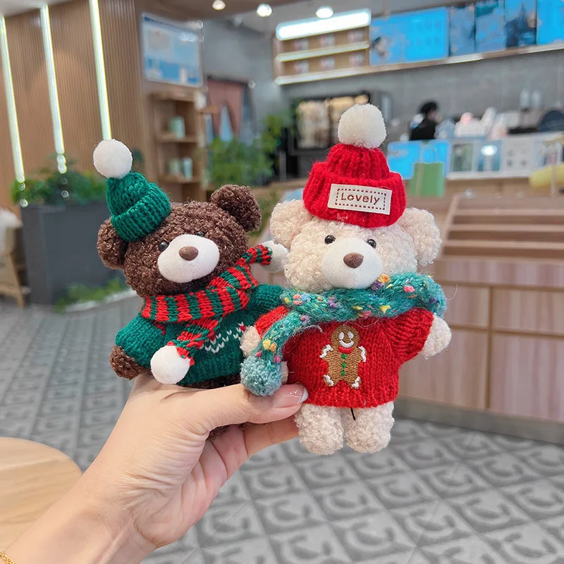 Miniso 2026 [Christmas Gift] Creative Gingerbread Man Sweater Bear Keychain Cartoon Plush Scarf Doll Bag Ornament Gift for Girls