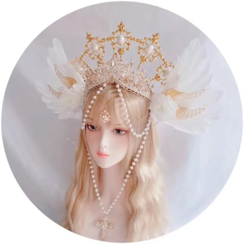 Witte Engel Vleugel Godin Halo Kroon Hoofdband Vrouwen Gothic Haar Hoepel Lolita Cosplay Haar Accessoire Halloween Maskerade Hoofddeksels