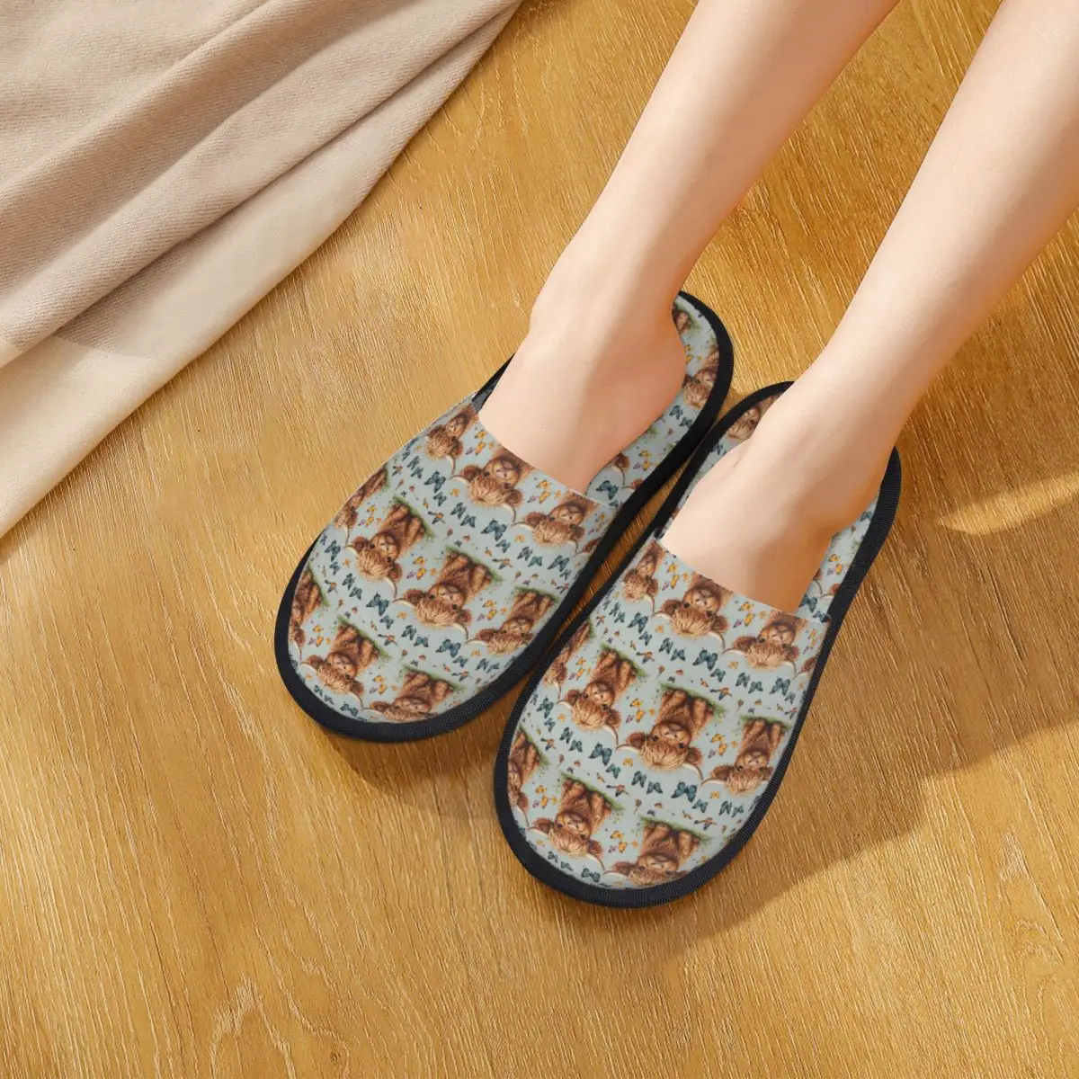 Custom Highland Cow Cartoon Animal Slippers Memory Foam Warm Soft Women House Slipper Bedroom Comfy Shoes