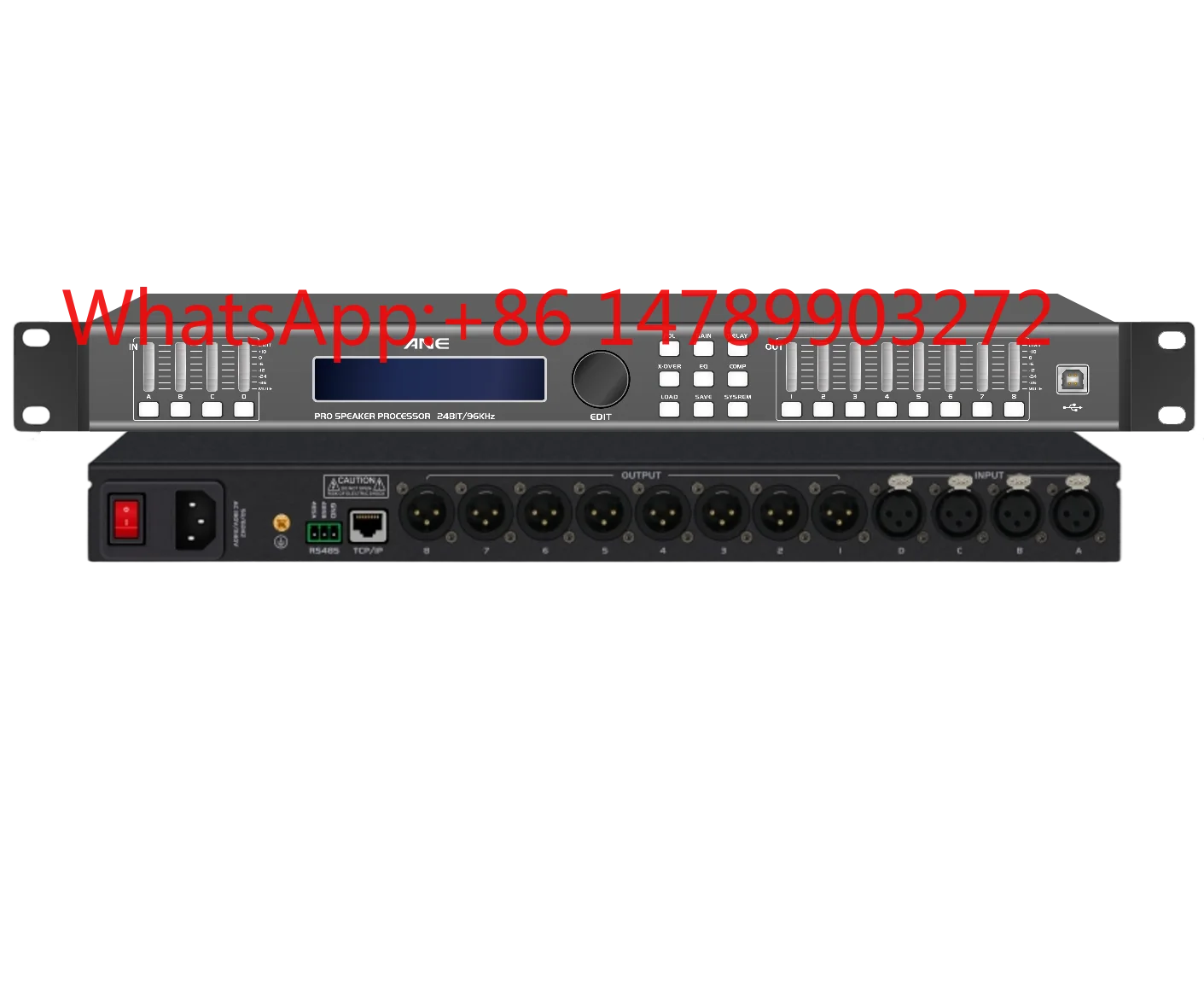 4 In 8 Out 15 Band PEQ DSP Processor 1U Rackmount Stage Performance Audio Amp