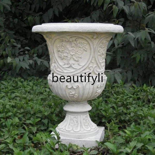 

A13 European Roman column high fiberglass flower pot outdoor courtyard retro large floor decoration