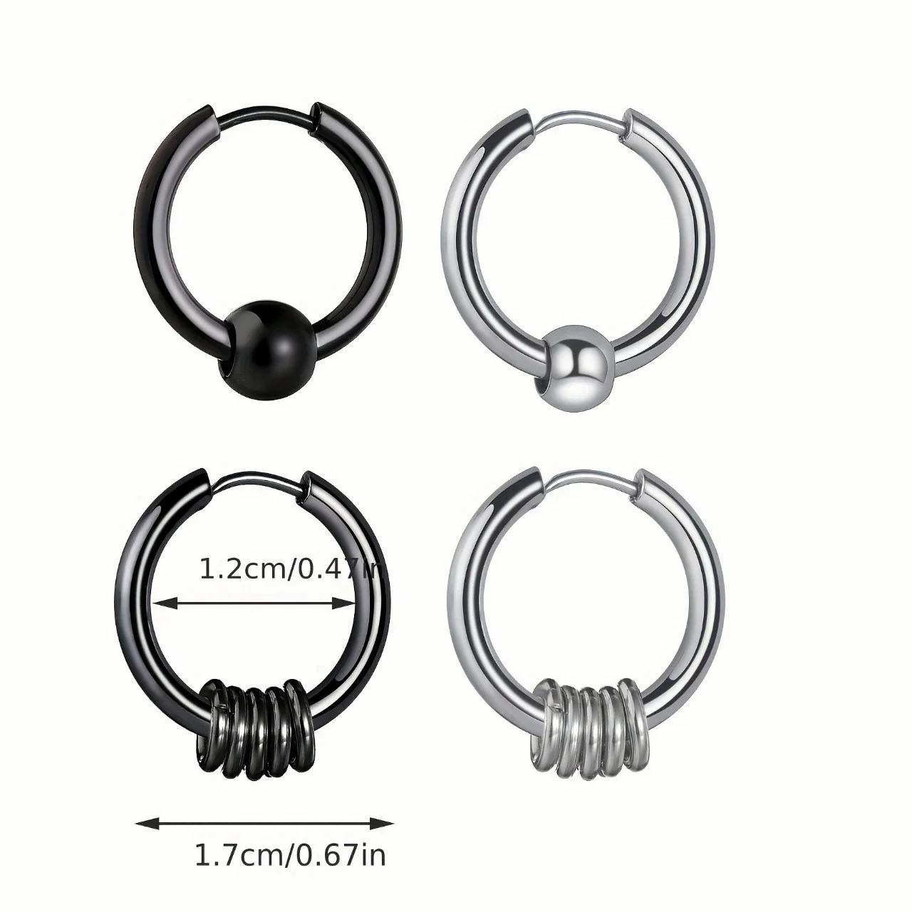 2mm Schwarz 1 Paar 316 Edelstahl Modische Trendige Runde Creolen Ohrringe Kein Verblassen Allergiefrei Alle Größen 10mm bis 70mm – Detail 1