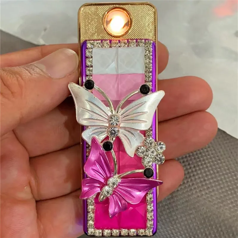 Handmade Diamond Lady USB Lighter Gorgeous Cartoon Cute Girl Electric Lighter Lady Gift Smoking Accessories Tobacco Accessories