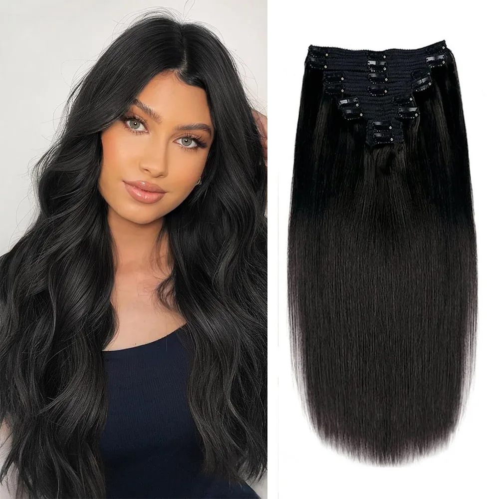 26 Inch Straight Clip In Hair Extensions Natural Black 8Pcs/120g Full Head Clip Ins Invisible Seamless Brazilian 100% Human Hair
