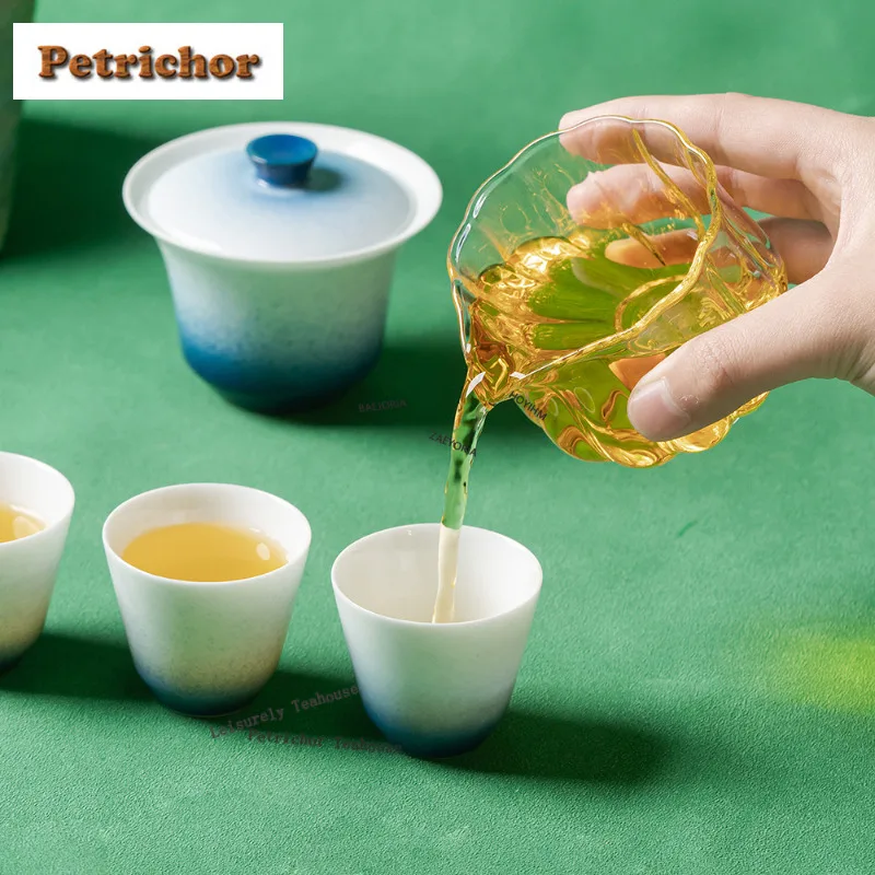

Gradient Blue Travel Tea Set Kit Boutique 1 Bowl 3 Cups Tea Maker Organizer Portable Outdoor Stock Bags Supplies Decoration Gift