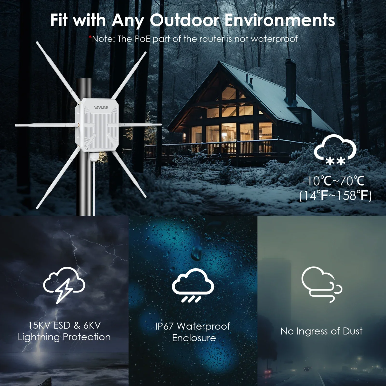 Enrutador/repetidor/AP 5G Para Exteriores, Extensor De Malla WiFi De Largo Alcance AX3000 WiFi6, Alta Potencia, Con PoE, IP67