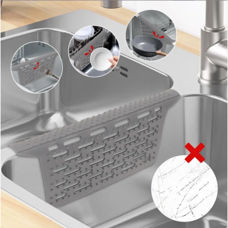 Multifunction Silicone Kitchen Sink Saddle Bottom Heat Resistant Grid Kitchen Divided Sink Protector Mat for Glassware Dishes