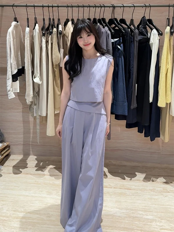 Korean Style Age-Defying Fashionable Sleeveless Women's Set Summer New Purple Double-Sided Wear Vest Pants Two-Piece Set