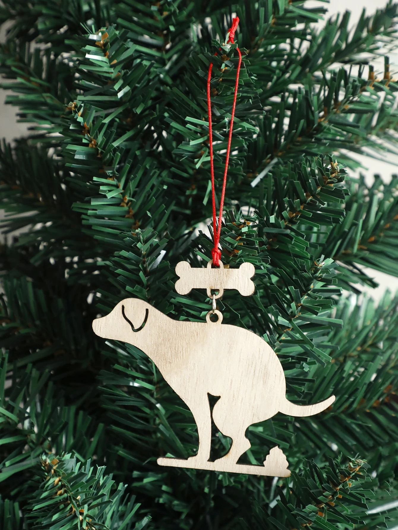 Christmas Tree Ornaments Original Wood Color Wooden Puppy Poop with Bones Ornaments Christmas Supplies Home Decoration Christmas