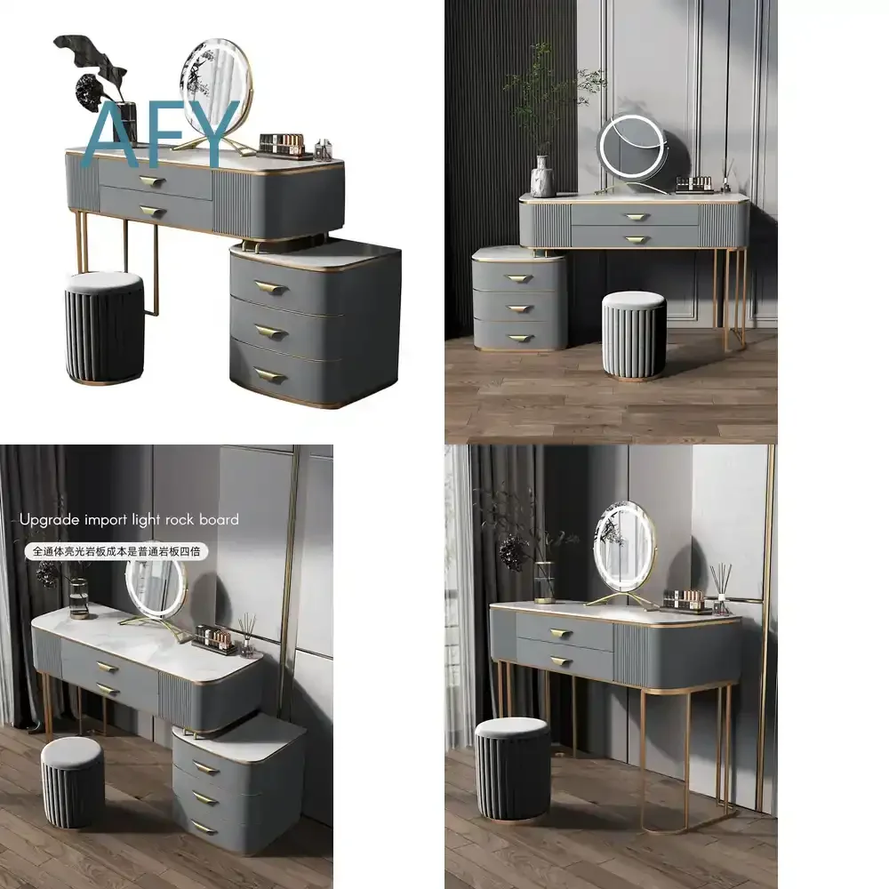 Hot Sell Modern Dressing Table with Mirror Chair and Light Luxury Girls Dressing Table with Drawers for Bedroom Vanity Set