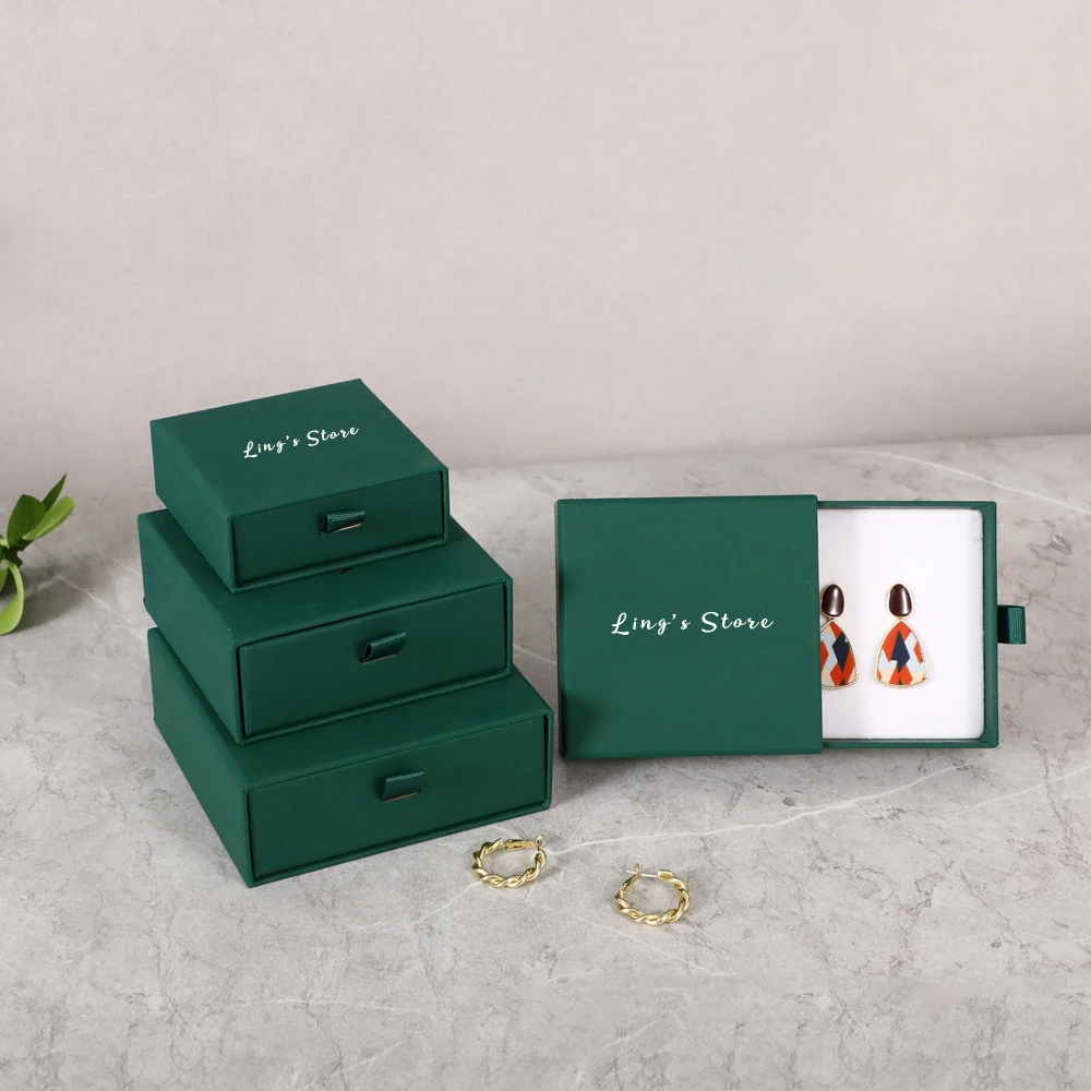 

50Pcs Personalized Logo Jewelry Drawer Paper Box Inside with White Black Sponge For Studs Earrings Ring Bracelet Pendant Storage