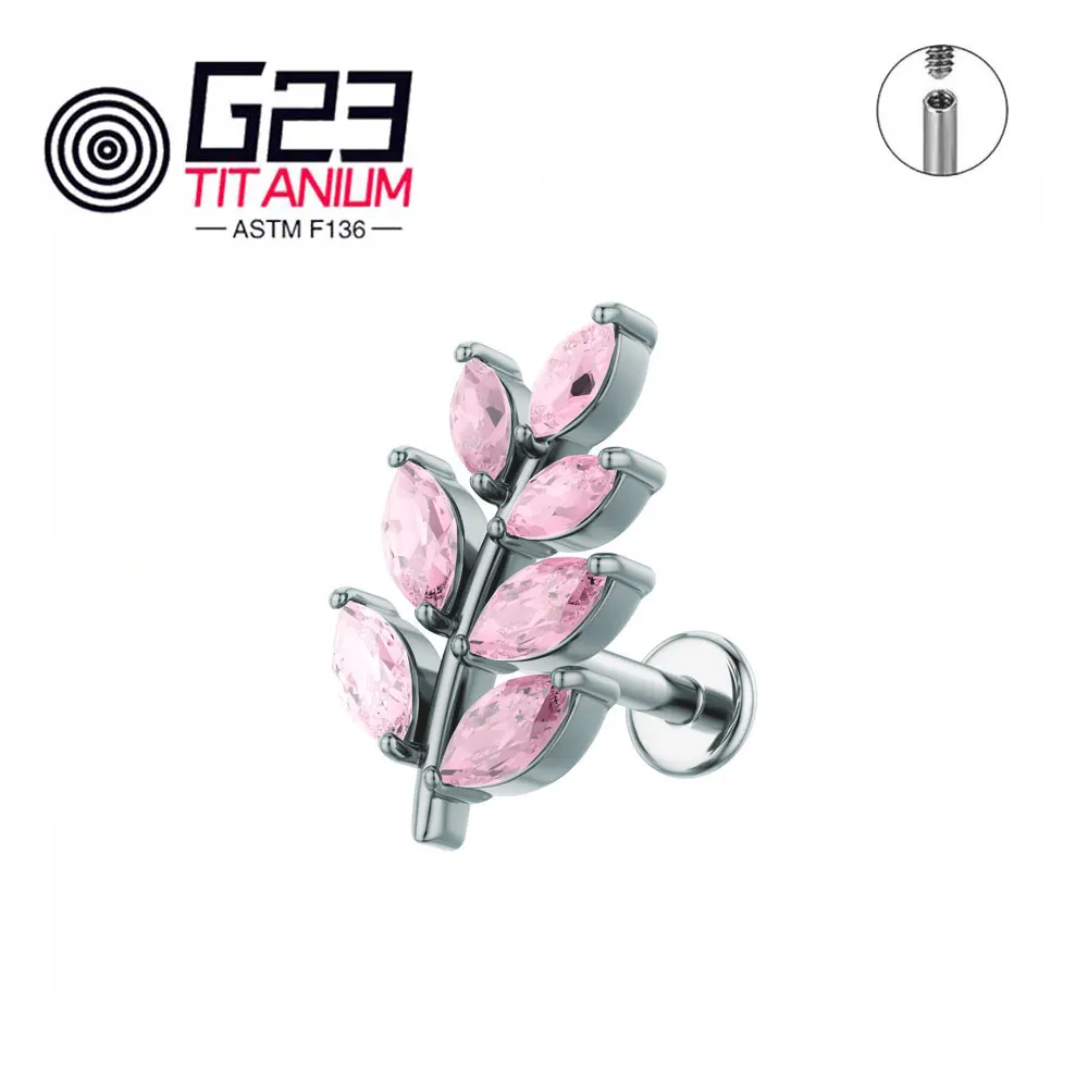 ASTM F136 Titanium Leaf Shape CZ Earring