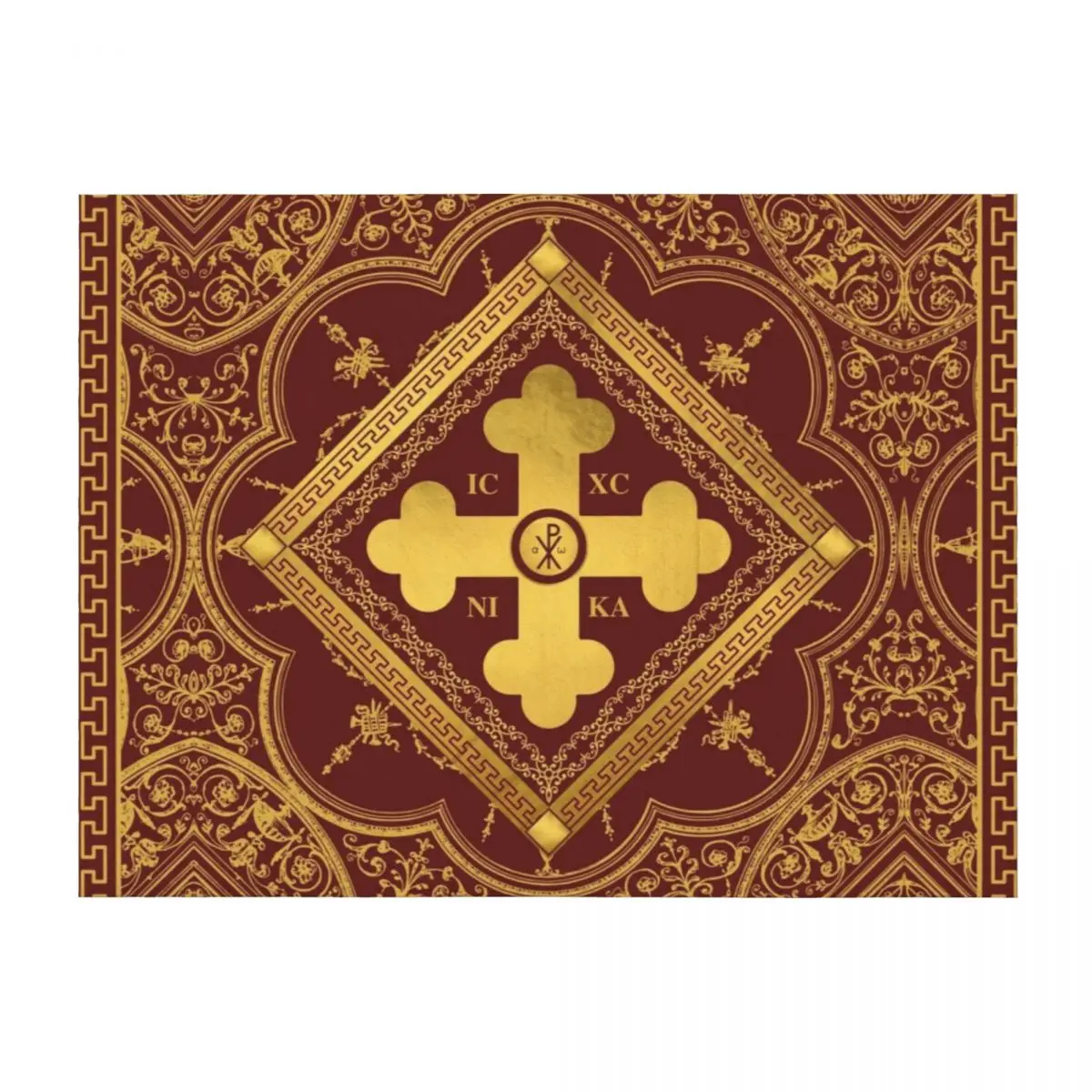 

Greek Orthodox Cross Ornate Maroon Gold Greek Key ICXC NIKA Throw Blanket Soft Flannel halloween Tourist Blankets